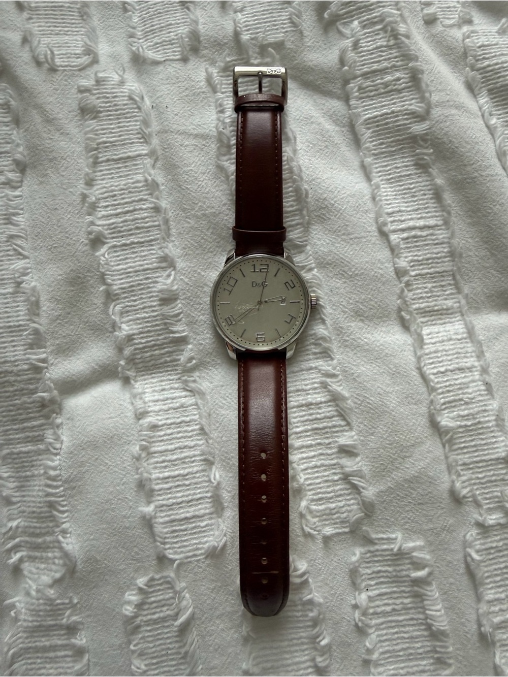 D&G Men's Brown Leather Watch with Silver Dial